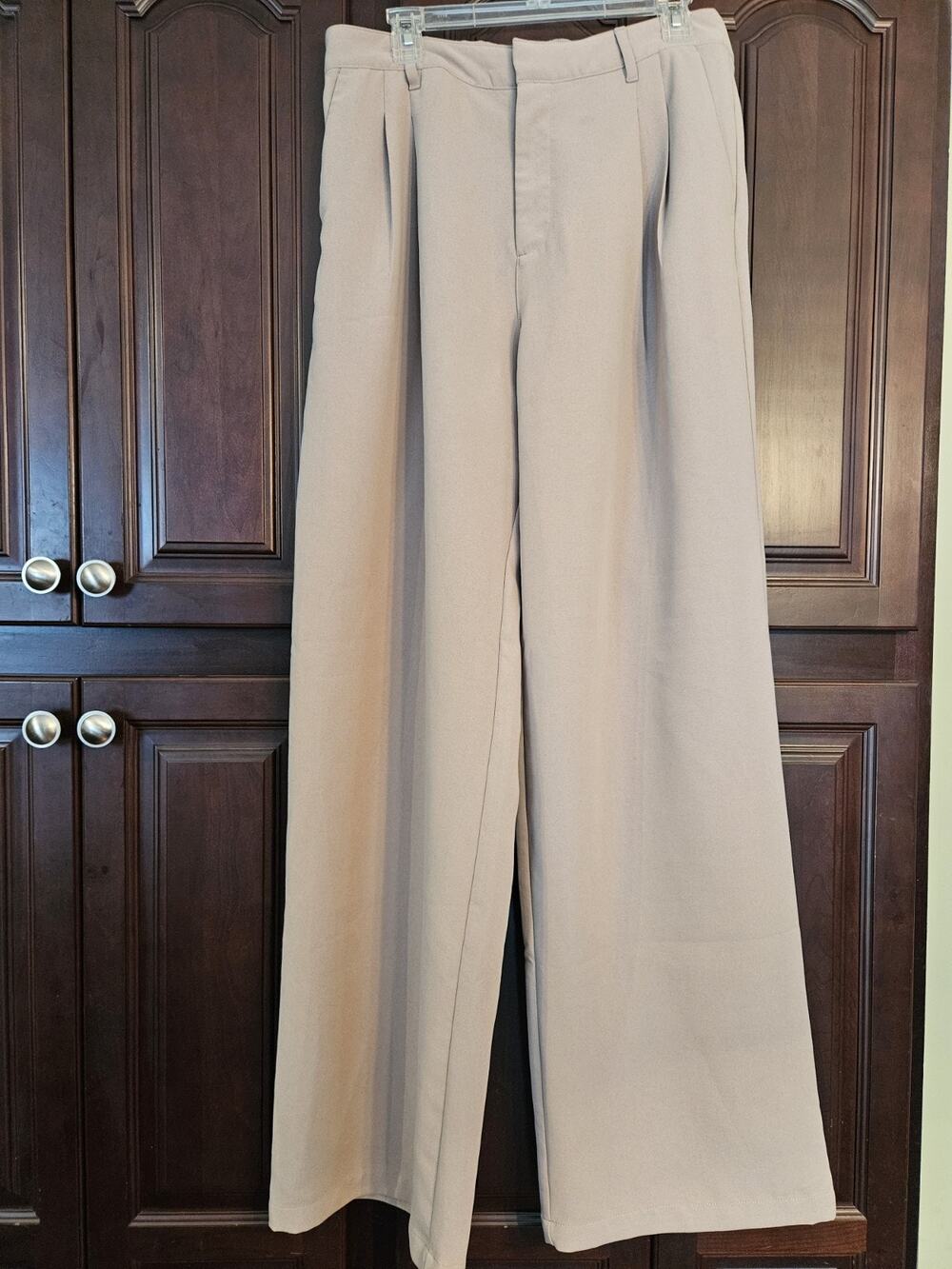 GAP Easy Pants Crepe Drapey Pleated Beige Loose Straight Elastic sz 14 Tall